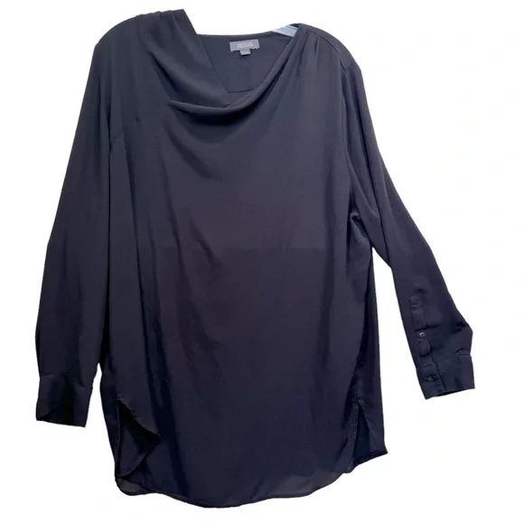 Kenneth Cole Lightweight Cowl Neck Flowy Oversized Tunic Blouse Side Slits Boho - Picture 1 of 16